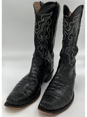 LUCCHESE CLASSICS Handmade Black CAIMAN BELLY Western Cowboy Boots Mens 13D